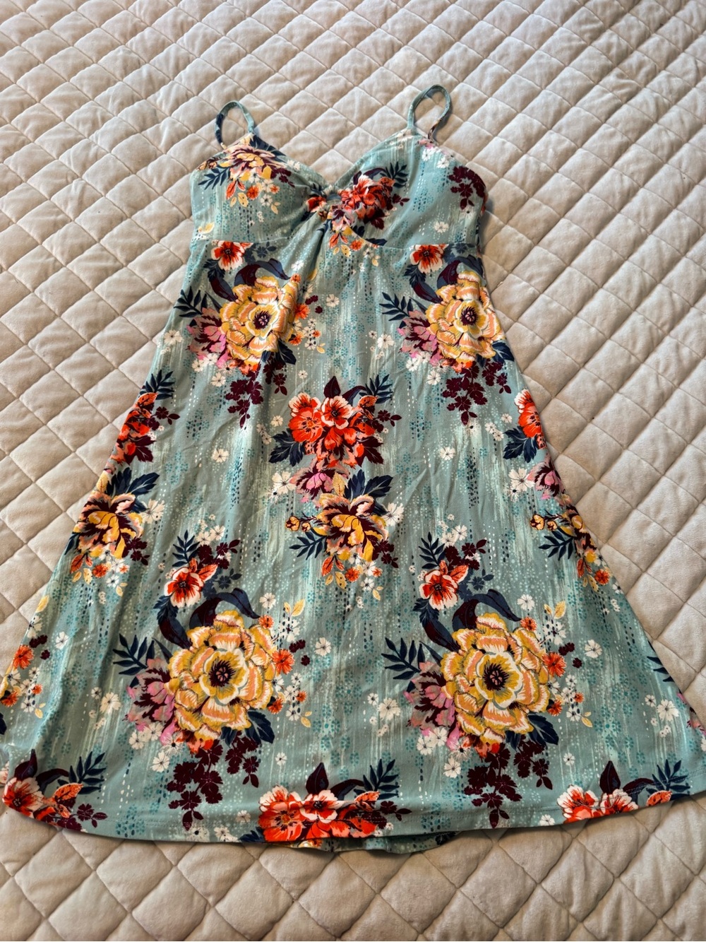 Mudd Floral A-Line Slip Dress in Teal, Yellow, Orange